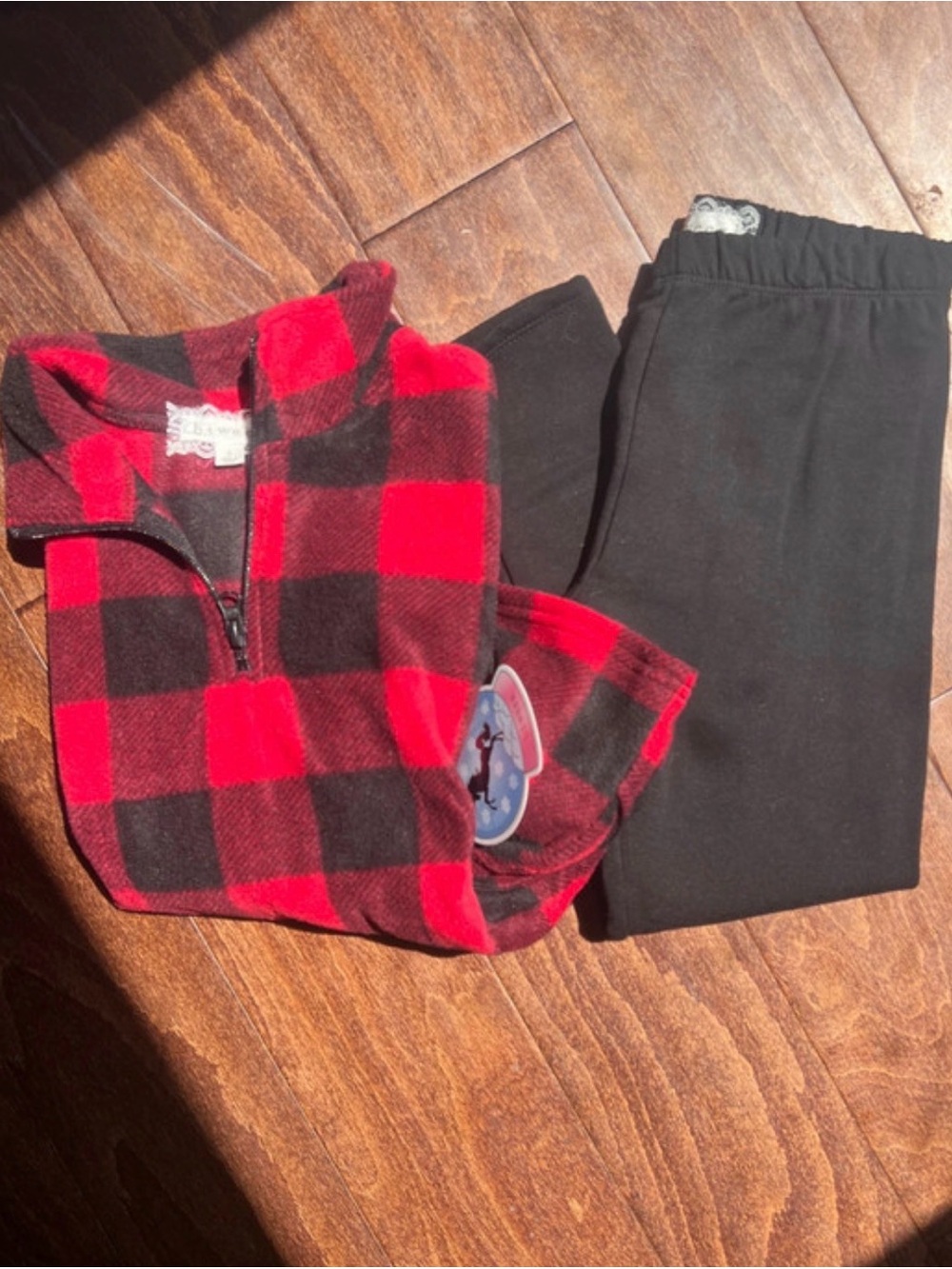 btween Red and Black Buffalo Plaid Top with Black Jogger Pants